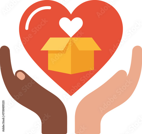 Charity fundraising heart hands box donation support generosity community love unity help
