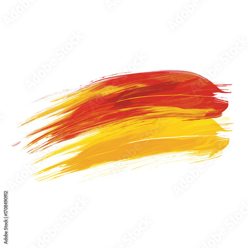 a red and yellow flag with brush strokes, resembling the flag of spain, on a white background