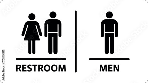 Clear black and white pictogram sign for unisex and men's restroom facilities vector