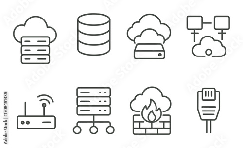 Cloud computing and network technology icons in futuristic design