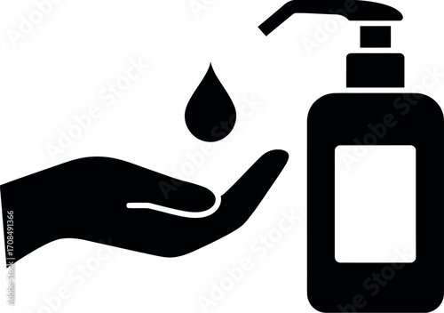 Simple black icon of hand sanitizer dispenser dropping liquid onto open palm vector