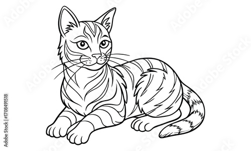 Whiskers Cat, kids line art doodle pattern design t shirt silhouette and vector, intricate line art design, relaxing printable, high-quality illustration for stress relief, art therapy activity.