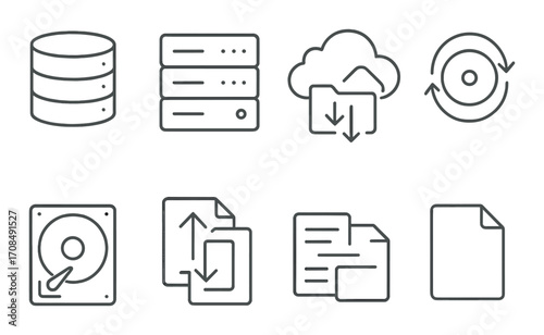 Abstract technology icons for data storage and backup solutions