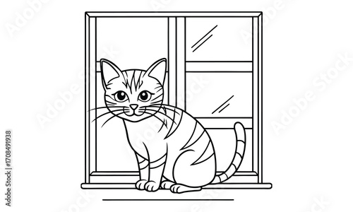 Whiskers Cat, kids line art doodle pattern design t shirt silhouette and vector, intricate line art design, relaxing printable, high-quality illustration for stress relief, art therapy activity.