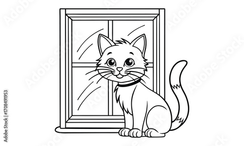 Whiskers Cat, kids line art doodle pattern design t shirt silhouette and vector, intricate line art design, relaxing printable, high-quality illustration for stress relief, art therapy activity.