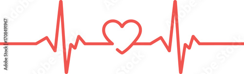Minimalist heartbeat ecg line art with red heart symbol for medical health concepts vector