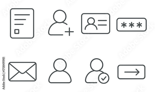 User interface icons: profile, password, email, navigation elements on metallic background
