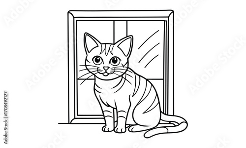 Whiskers Cat, kids line art doodle pattern design t shirt silhouette and vector, intricate line art design, relaxing printable, high-quality illustration for stress relief, art therapy activity.