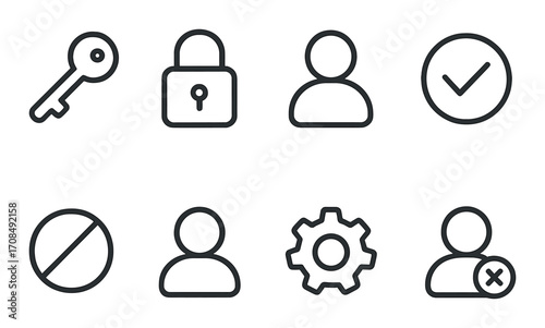Black minimalist security icons on dark background