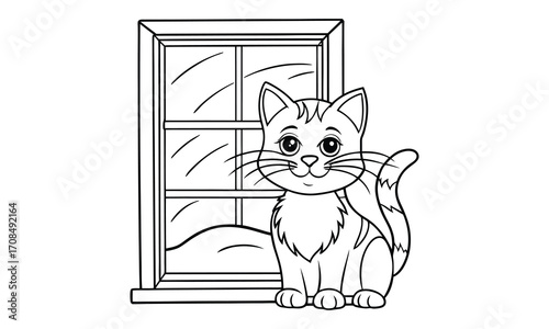 Whiskers Cat, kids line art doodle pattern design t shirt silhouette and vector, intricate line art design, relaxing printable, high-quality illustration for stress relief, art therapy activity.