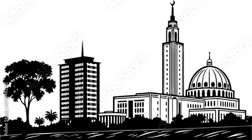 Vector art of baton rouge louisiana skyline silhouette with buildings and trees in black and white