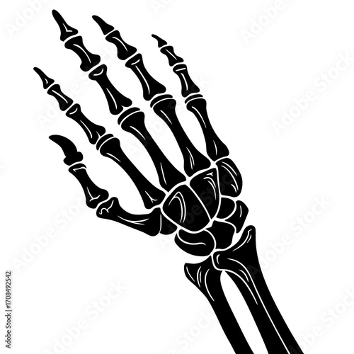 Black skeleton hand bone silhouette isolated on white background