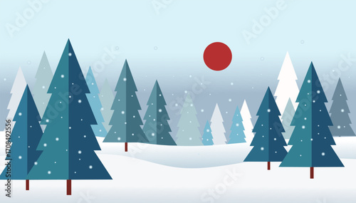 Winter forest landscape background. Sunny frosty day. Vector illustration design