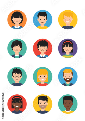 A collection of diverse cartoon avatars representing people from different ethnicities and genders.