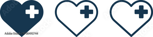Minimalist heart icons set with medical cross symbol for healthcare and love concepts vector