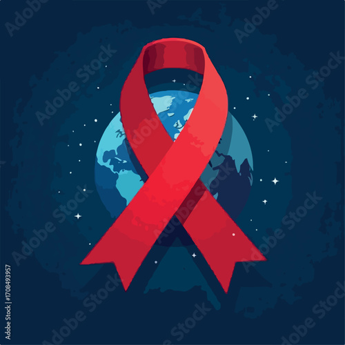 support, campaign, ribbon, day, awareness, world, medical, help, health, vector, aids, symbol, red, care, fight, hiv, positive, banner, disease, life, prevention, hope, illustration, background, 