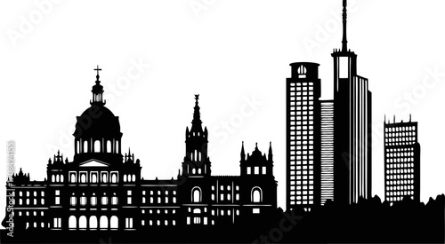 Vector art of saint petersburg russia skyline silhouette with buildings and towers in black and white