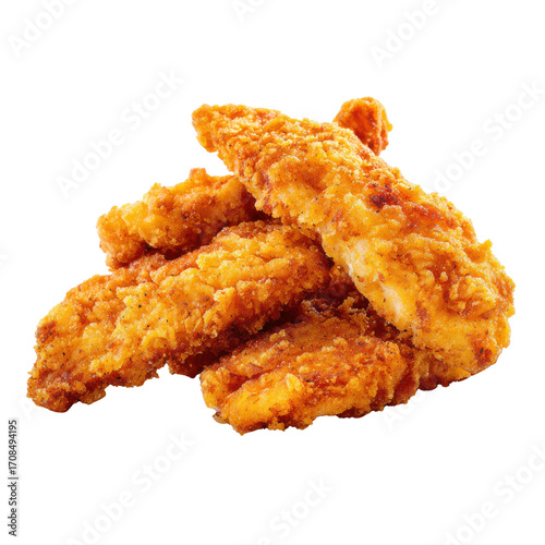 Pile of Crispy Fried Chicken Strips Isolated on Black Background chicken tenders breaded, Isolated On White, Png Transparent, Cut Out