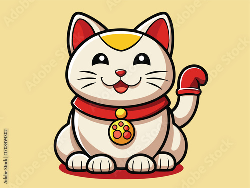 Cute Japanese Lucky Cat Illustration Maneki Neko