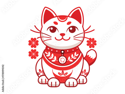 Cute Maneki Neko Cartoon Illustration Clipart
