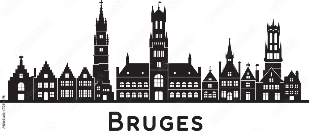 Obraz premium Bruges Skyline Silhouette Vector Illustration Belgium Cityscape Landmark Architecture Design Travel Destination