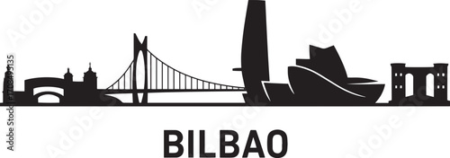Bilbao Skyline Silhouette Vector Illustration with Cityscape Landmarks and Urban Scenery