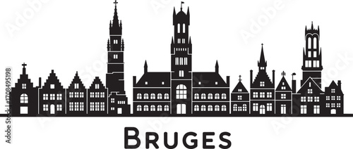 Bruges Skyline Silhouette Vector Illustration Belgium Cityscape Landmark Architecture Design Travel Destination