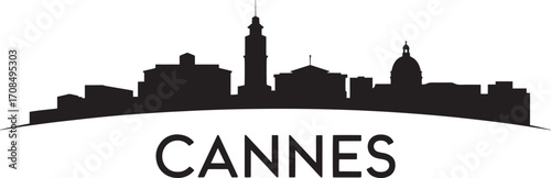 Cannes Cityscape Silhouette Vector Illustration with Famous Buildings and Skyline Outline