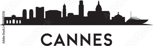 Cannes Skyline Silhouette Vector Illustration with Cityscape Outline and Famous Buildings