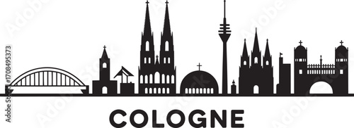 Cologne Skyline Silhouette Vector Illustration Featuring Famous Landmarks and Cityscape in Black