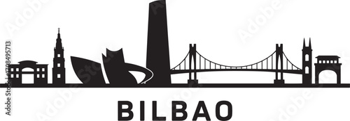 Detailed Bilbao Skyline Silhouette Vector Illustration Capturing Iconic Landmarks and Cityscape Elements