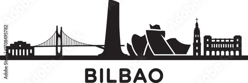 Detailed Bilbao Skyline Silhouette Vector Illustration Capturing Iconic Landmarks and Cityscape Elements