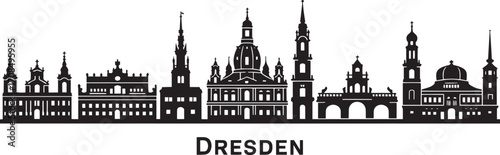 Detailed Dresden Skyline Silhouette Vector Illustration Depicting Famous Landmarks and Architecture