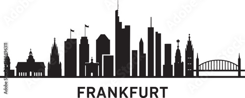 Detailed Frankfurt Skyline Silhouette Vector Illustration with City Name Below on Transparent Backdrop