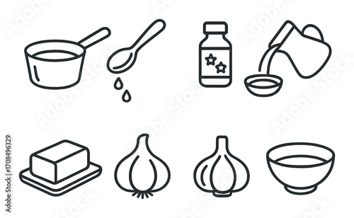 Minimalist line art icons of kitchen items on warm background