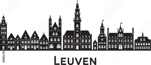 Detailed Leuven Cityscape Silhouette Vector Illustration Depicting Famous Landmarks and Architecture