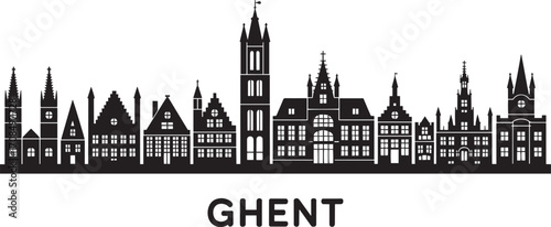 Ghent Skyline Silhouette Vector Illustration A Detailed Cityscape Depiction of Ghent Belgium's Architectural Wonders