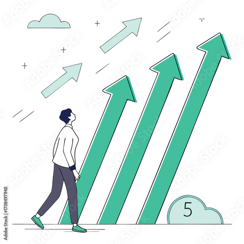 Visionary professional charts upward trajectory, embracing growth and future success with optimistic outlook