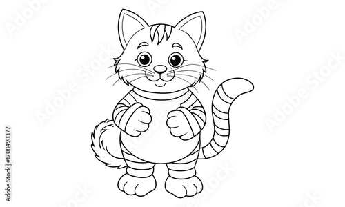 Mittens Cat, kids line art doodle pattern design t shirt silhouette and vector, intricate line art design, relaxing printable, high-quality illustration for stress relief, art therapy activity.