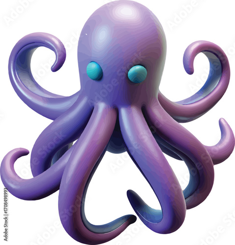 Cute Octopus Cartoon Character – 3D Illustration
