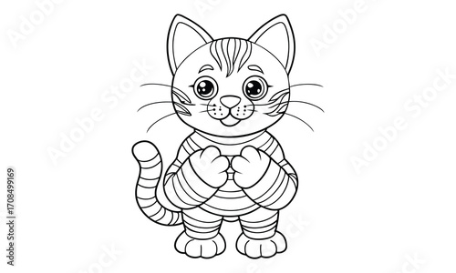 Mittens Cat, kids line art doodle pattern design t shirt silhouette and vector, intricate line art design, relaxing printable, high-quality illustration for stress relief, art therapy activity.