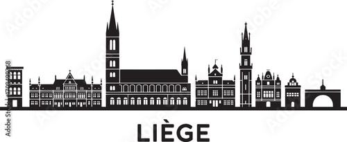 Liège Belgium Skyline Silhouette Vector Illustration with Detailed City Buildings and Landmarks