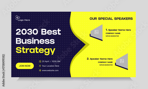 Digital business yearly conference digital webinar banner template design, online meeting banner design, talk show banner design, editable vector eps 10 file format