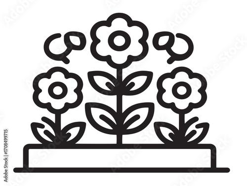 Flower bed decoration minimal line art with stylish vector outline
