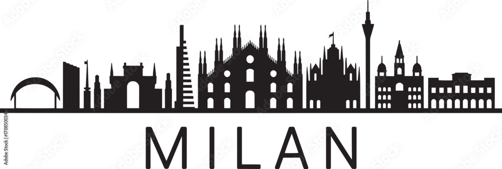 Obraz premium Milan Skyline Silhouette Vector Illustration A Captivating Italian Cityscape Depiction with Iconic Landmarks