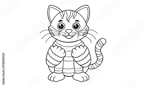 Mittens Cat, kids line art doodle pattern design t shirt silhouette and vector, intricate line art design, relaxing printable, high-quality illustration for stress relief, art therapy activity.