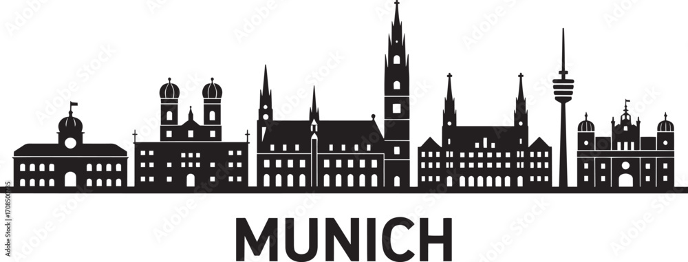 Obraz premium Munich Skyline Silhouette Vector Art with Famous Buildings and Landmarks for Creative Projects