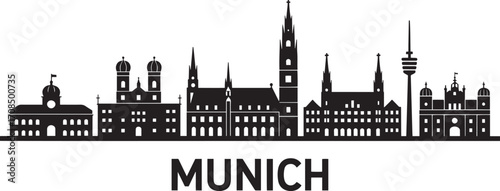Munich Skyline Silhouette Vector Art with Famous Buildings and Landmarks for Creative Projects
