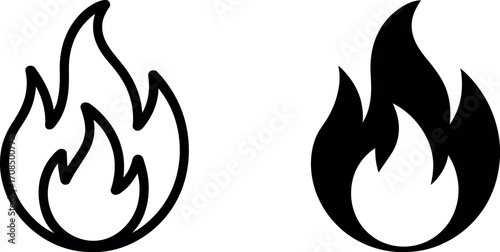 Stylized flame icons two designs outline and solid for fire symbol vector