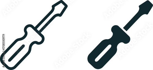 Two icons of screwdrivers one outline and one filled representing tools and repair services vector